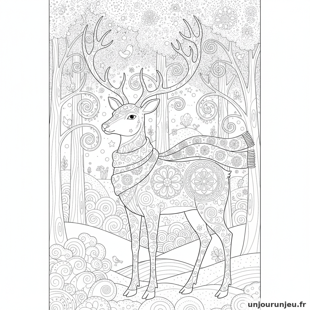 Coloriage Renne Renne Echarpe 08
