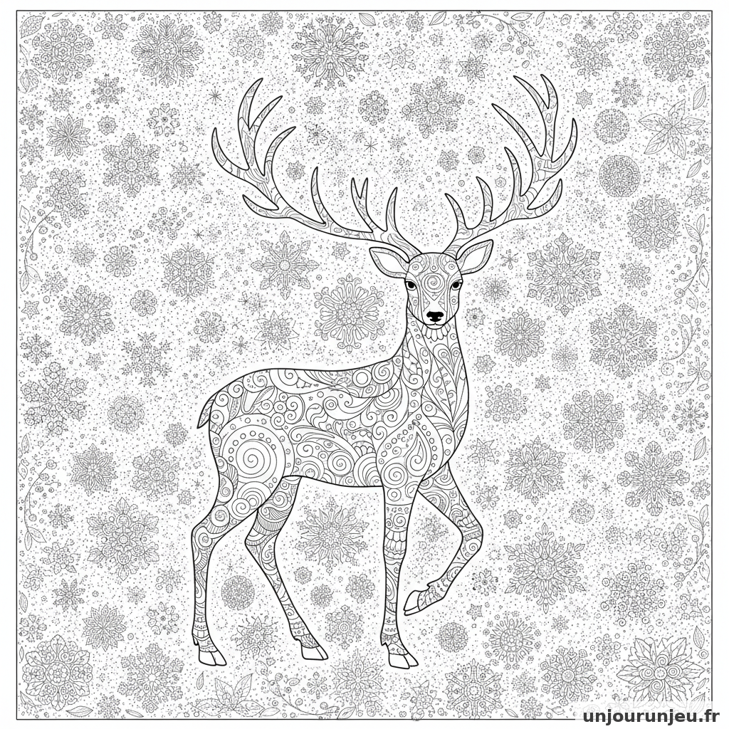 Coloriage Renne Renne Flocons 20