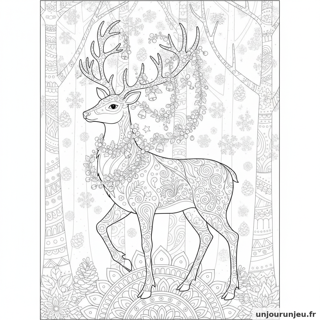 Coloriage Renne Renne Guirlande 03