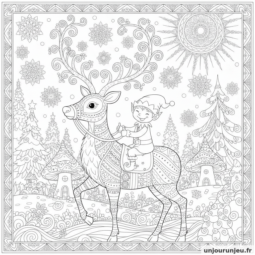 Coloriage Renne Renne Lutin 16