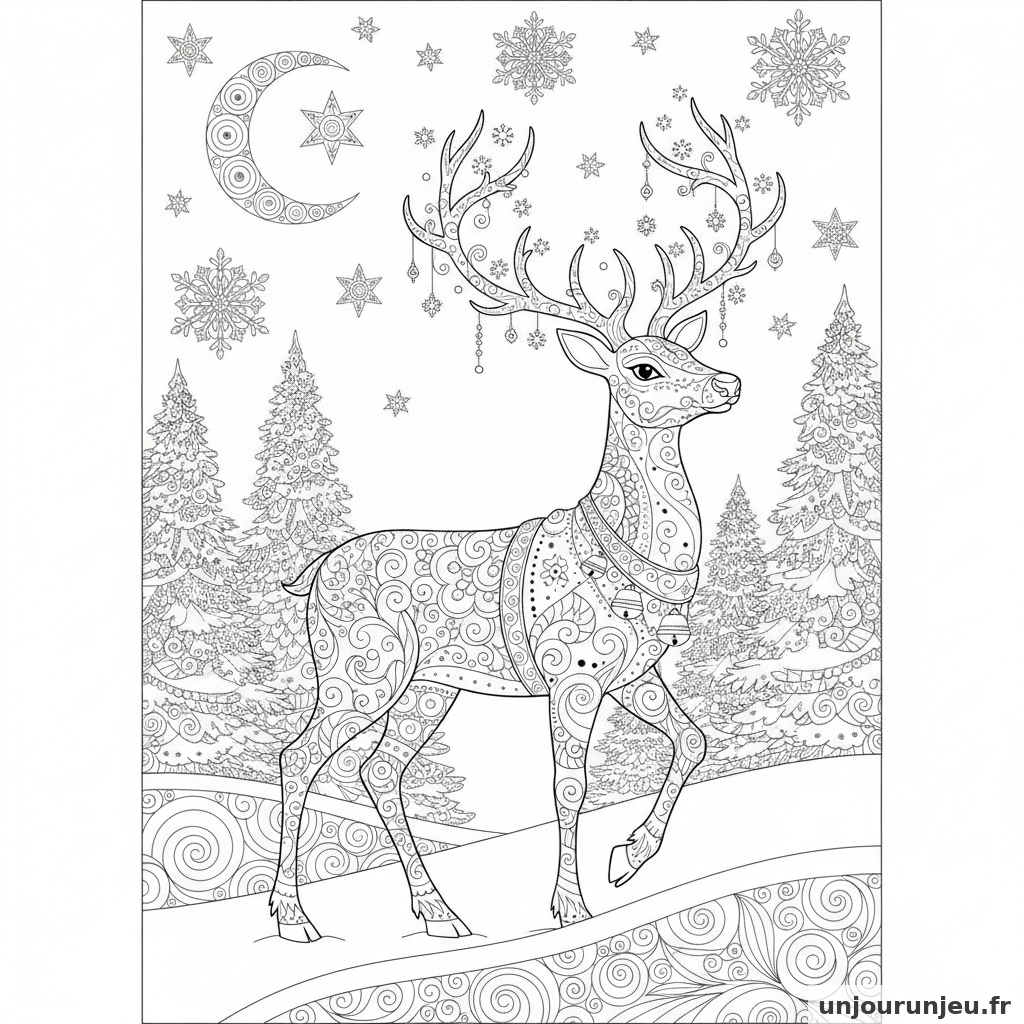 Coloriage Renne Renne Neige 10