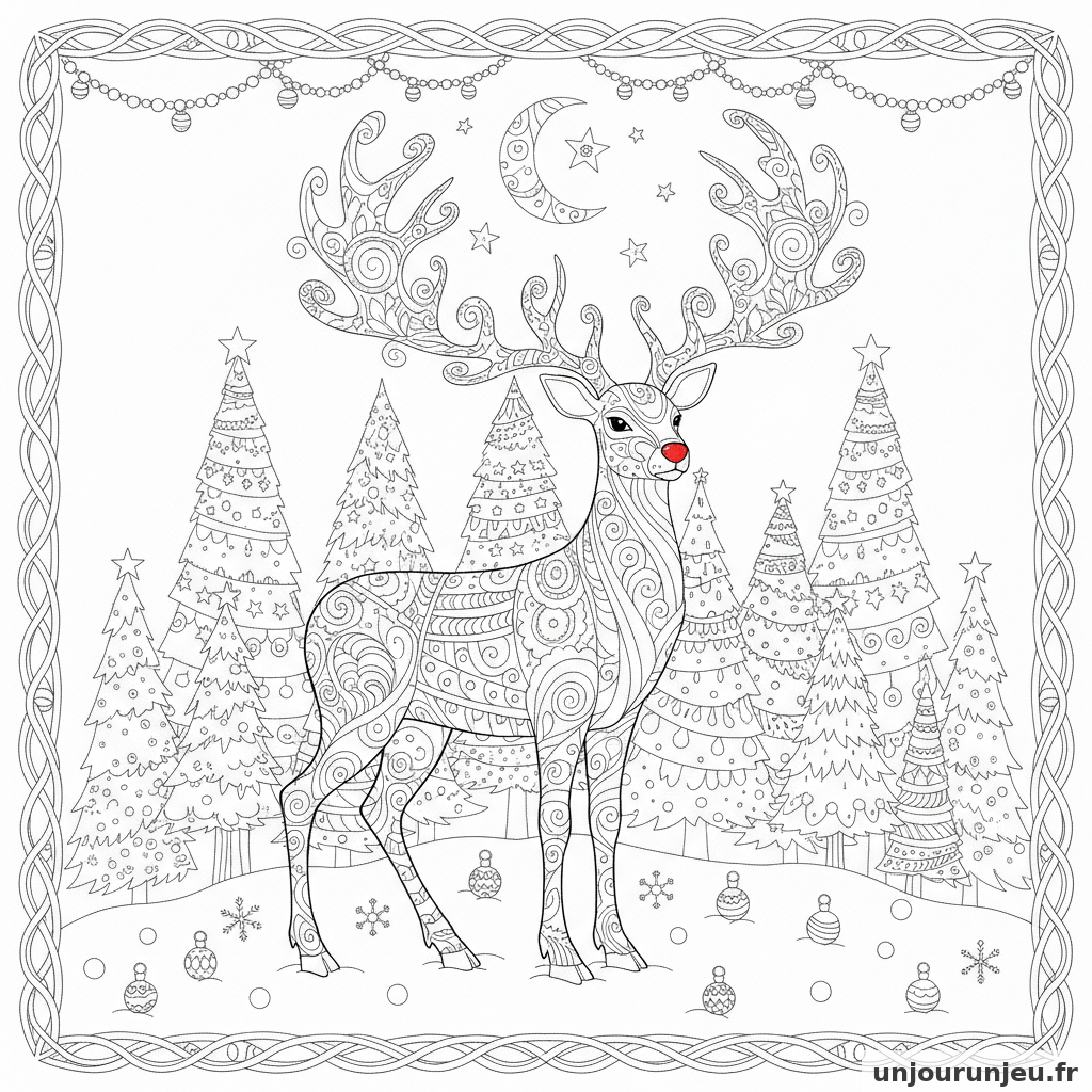 Coloriage Renne Renne Nez Rouge 02