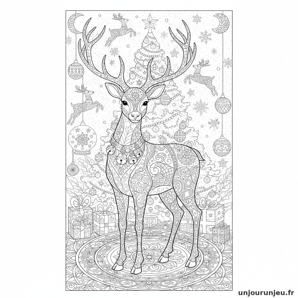 Coloriage Renne Renne Noel 01