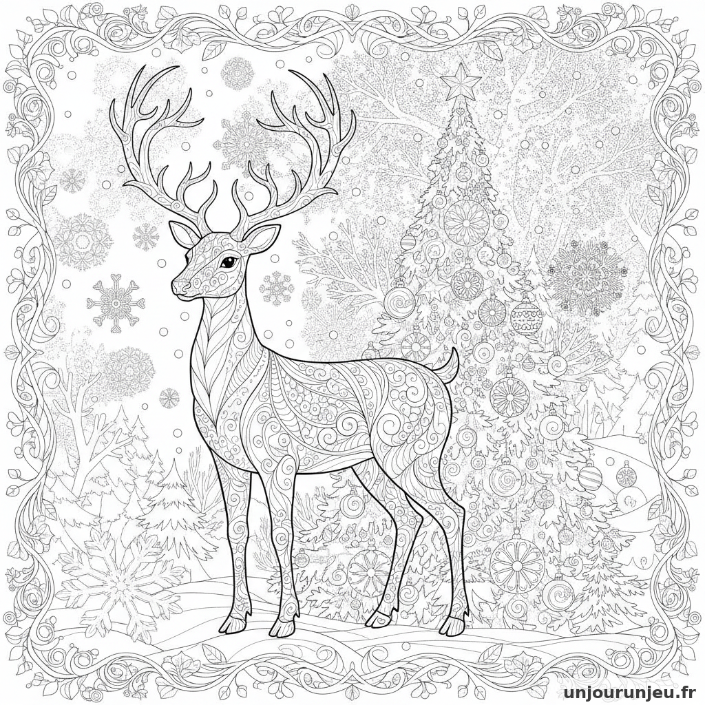 Coloriage Renne Renne Sapin 19