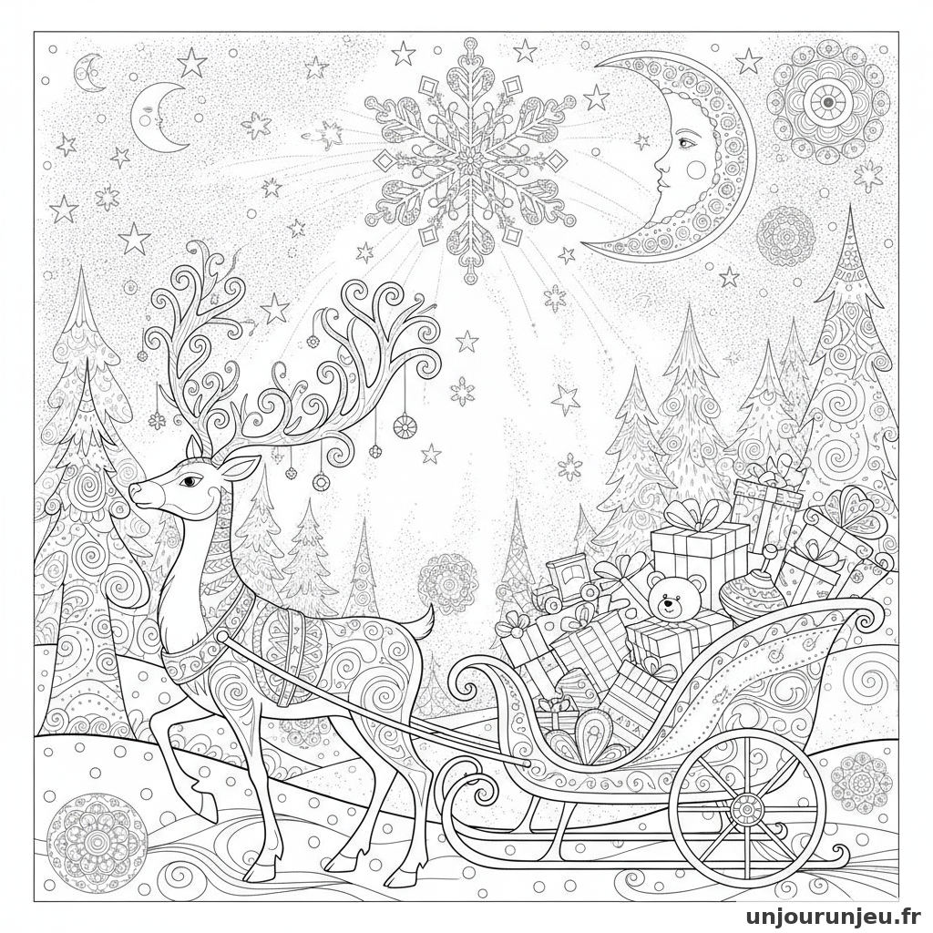 Coloriage Renne Renne Traineau 04