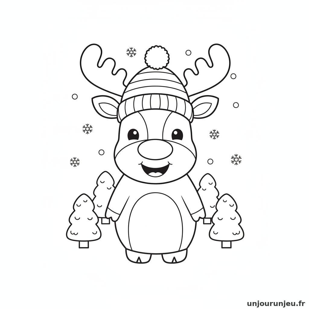 Coloriage Renne Renne Bonnet 06