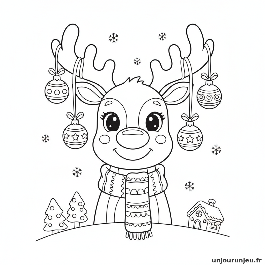Coloriage Renne Renne Boules Noel 15