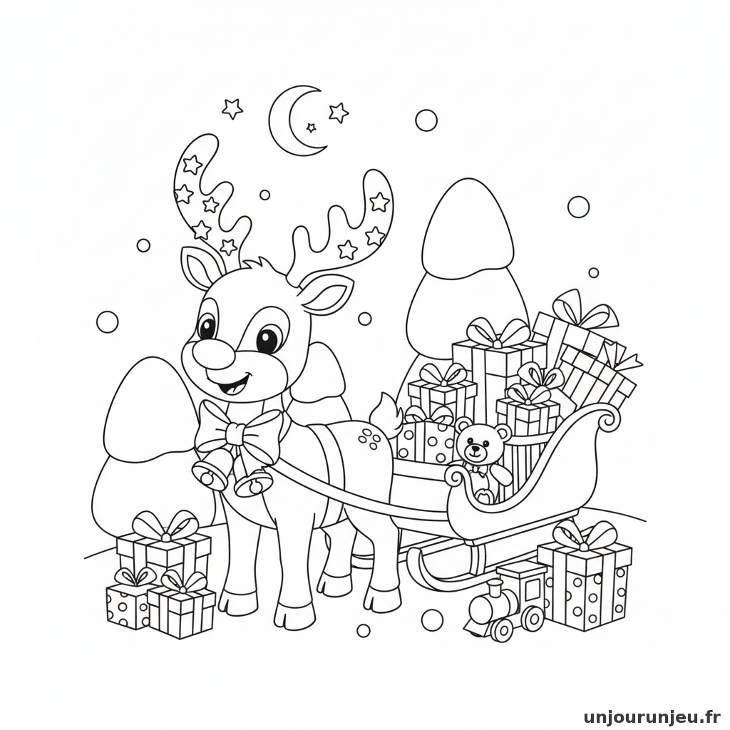 Coloriage Renne Renne Cadeaux 05