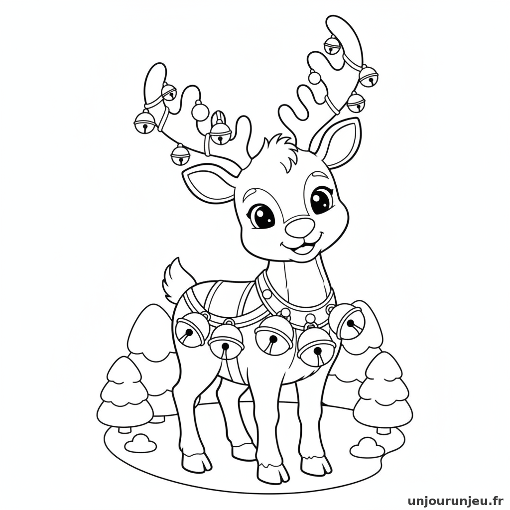 Coloriage Renne Renne Clochettes 09