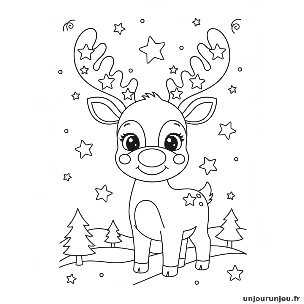 Coloriage Renne Renne Etoiles 11