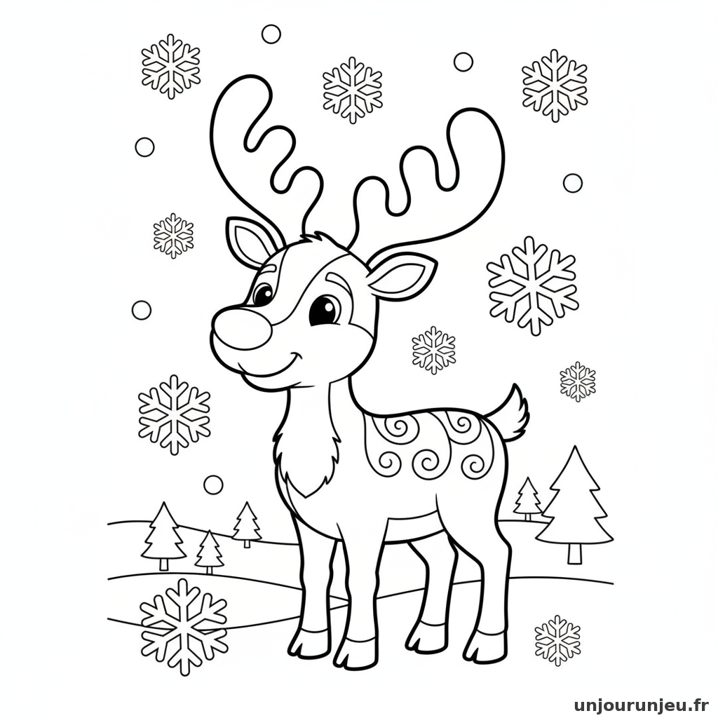 Coloriage Renne Renne Flocons 20