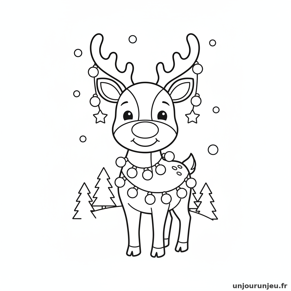 Coloriage Renne Renne Guirlande 03