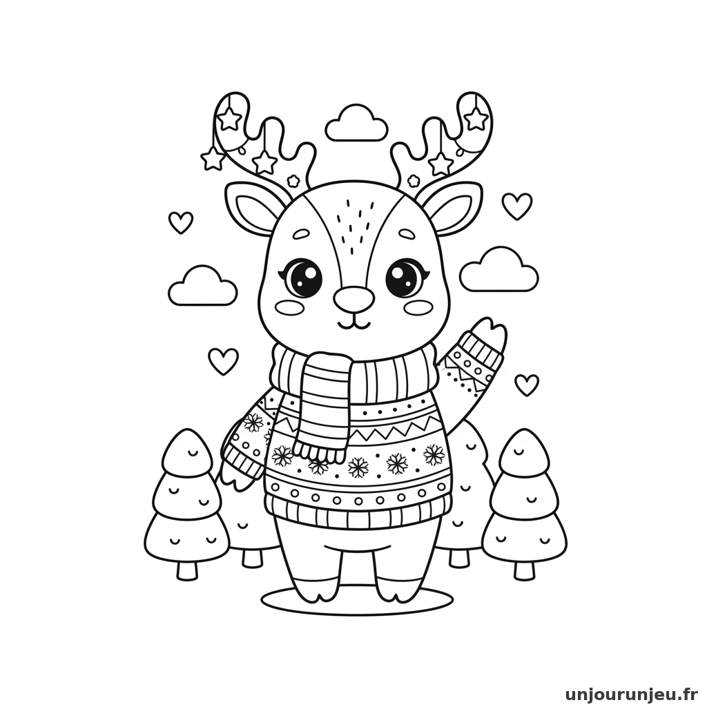 Coloriage Renne Renne Kawaii 12