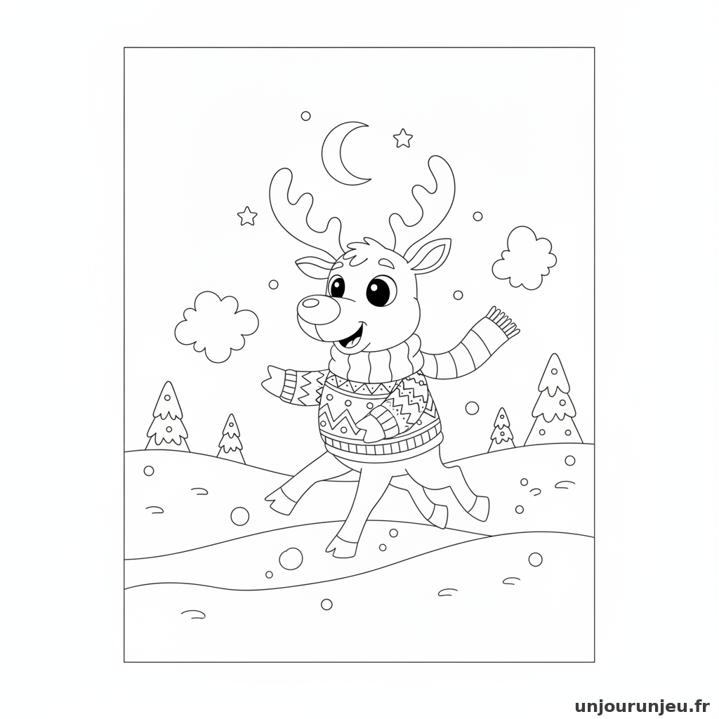 Coloriage Renne Renne Neige 10