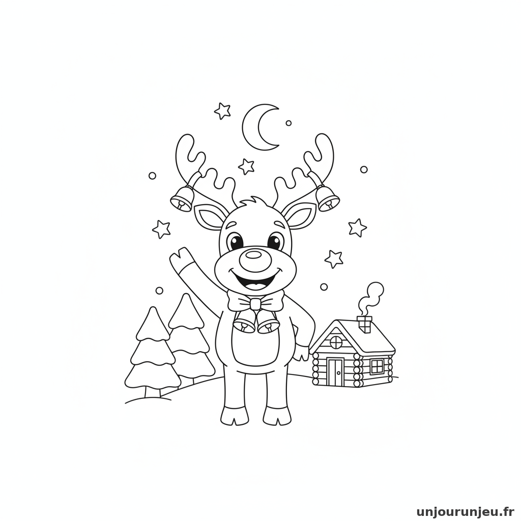 Coloriage Renne Renne Nez Rouge 02