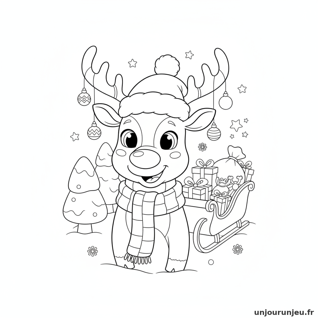 Coloriage Renne Renne Noel 01