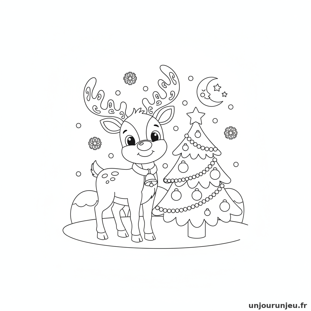 Coloriage Renne Renne Sapin 19