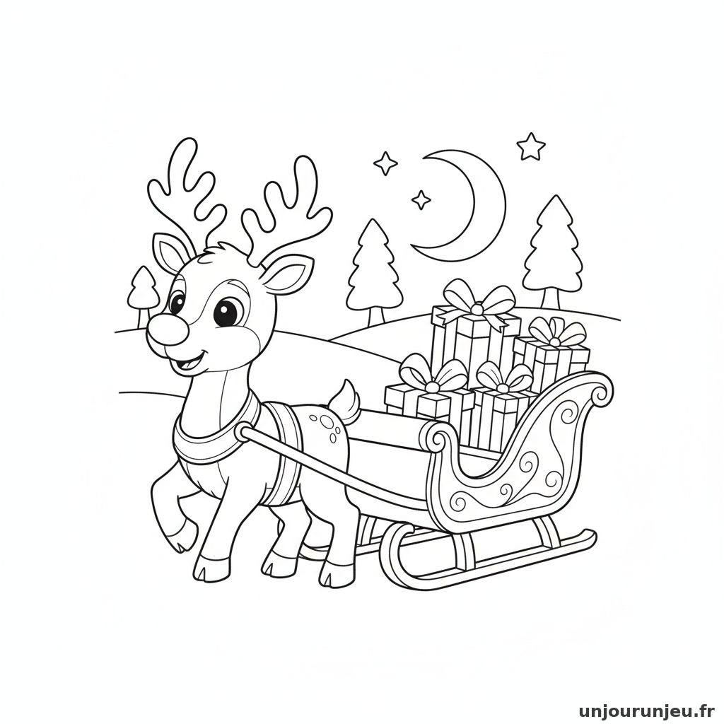 Coloriage Renne Renne Traineau 04