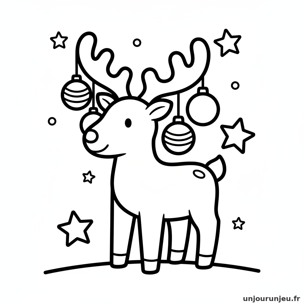 Coloriage Renne Renne Boules Noel 15