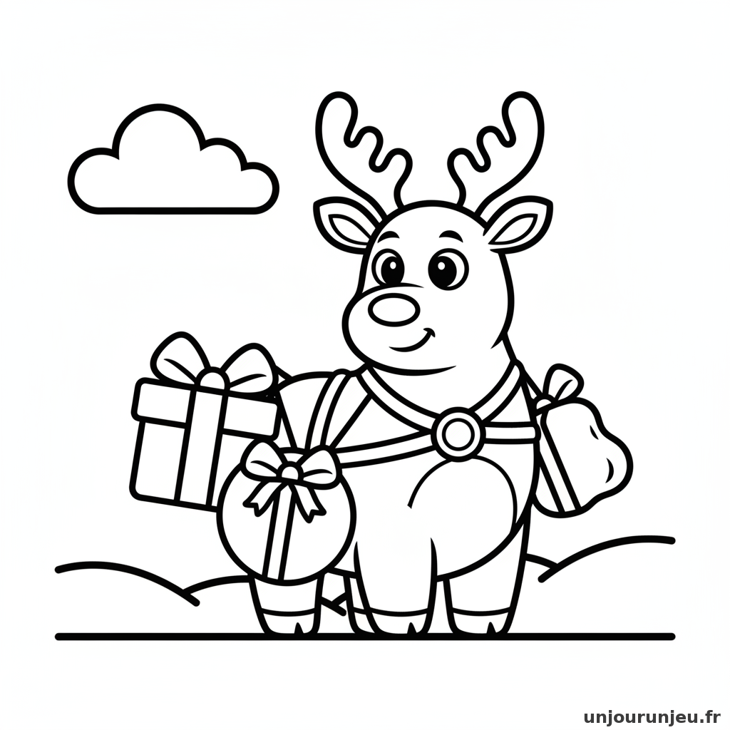 Coloriage Renne Renne Cadeaux 05