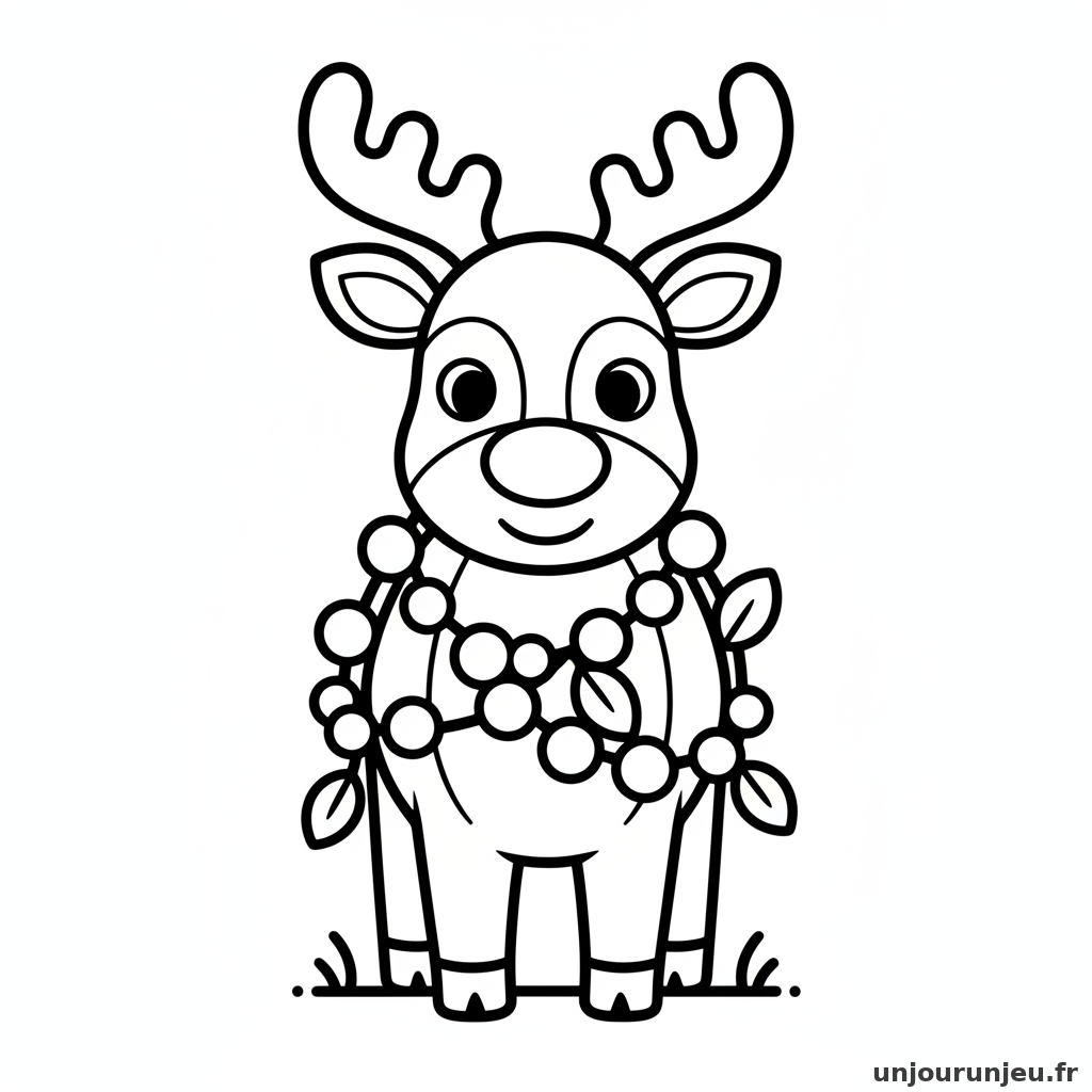 Coloriage Renne Renne Guirlande 03