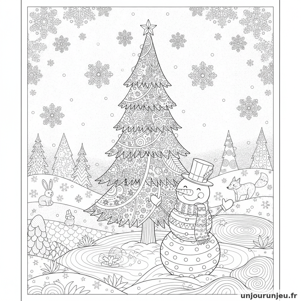 Coloriage Sapin Sapin Bonhomme Neige 12