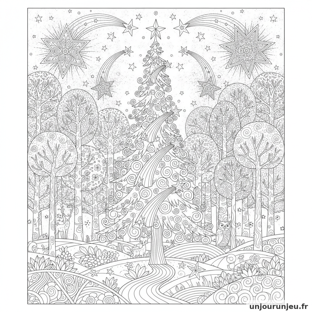 Coloriage Sapin Sapin Etoiles Filantes 14