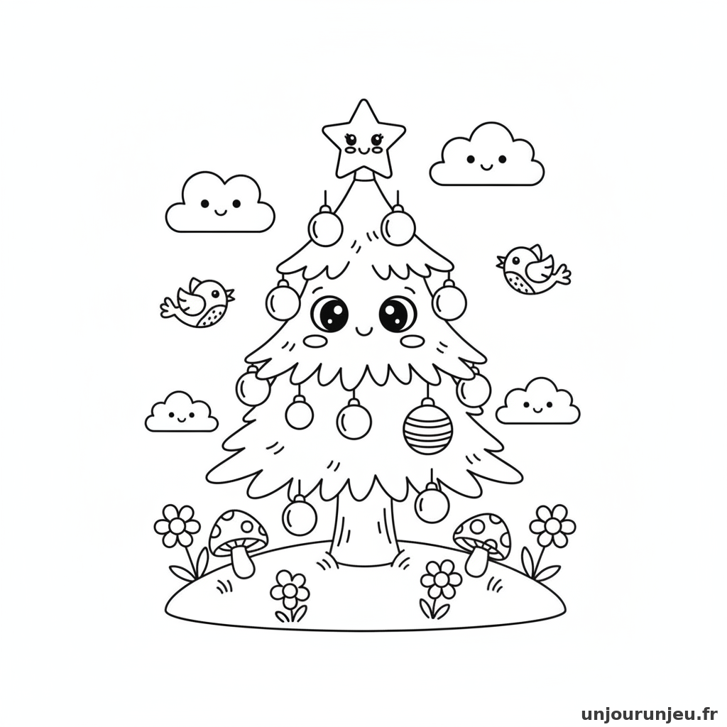 Coloriage Sapin Petit Sapin Mignon 09