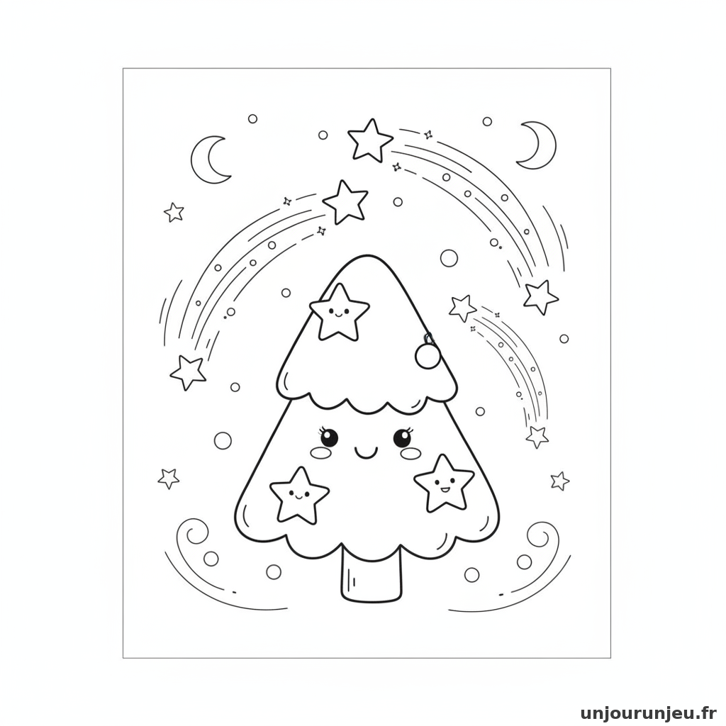 Coloriage Sapin Sapin Etoiles Filantes 14