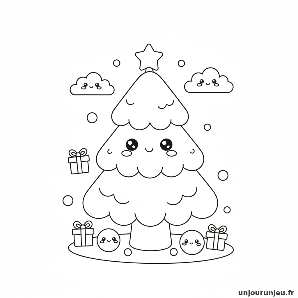 Coloriage Sapin Sapin Kawaii 16