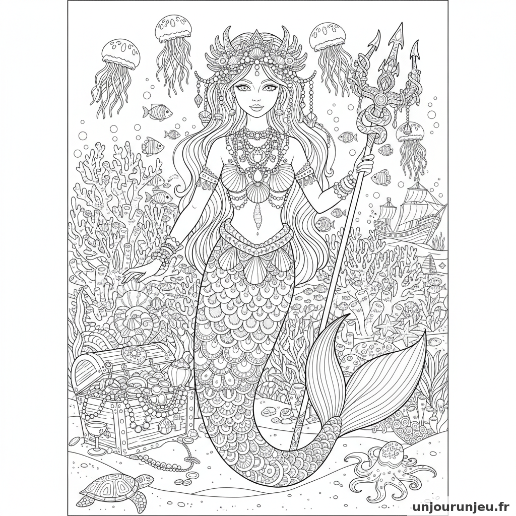 Coloriage Sirene Sirene Bijoux Marins Tres Detailles 11