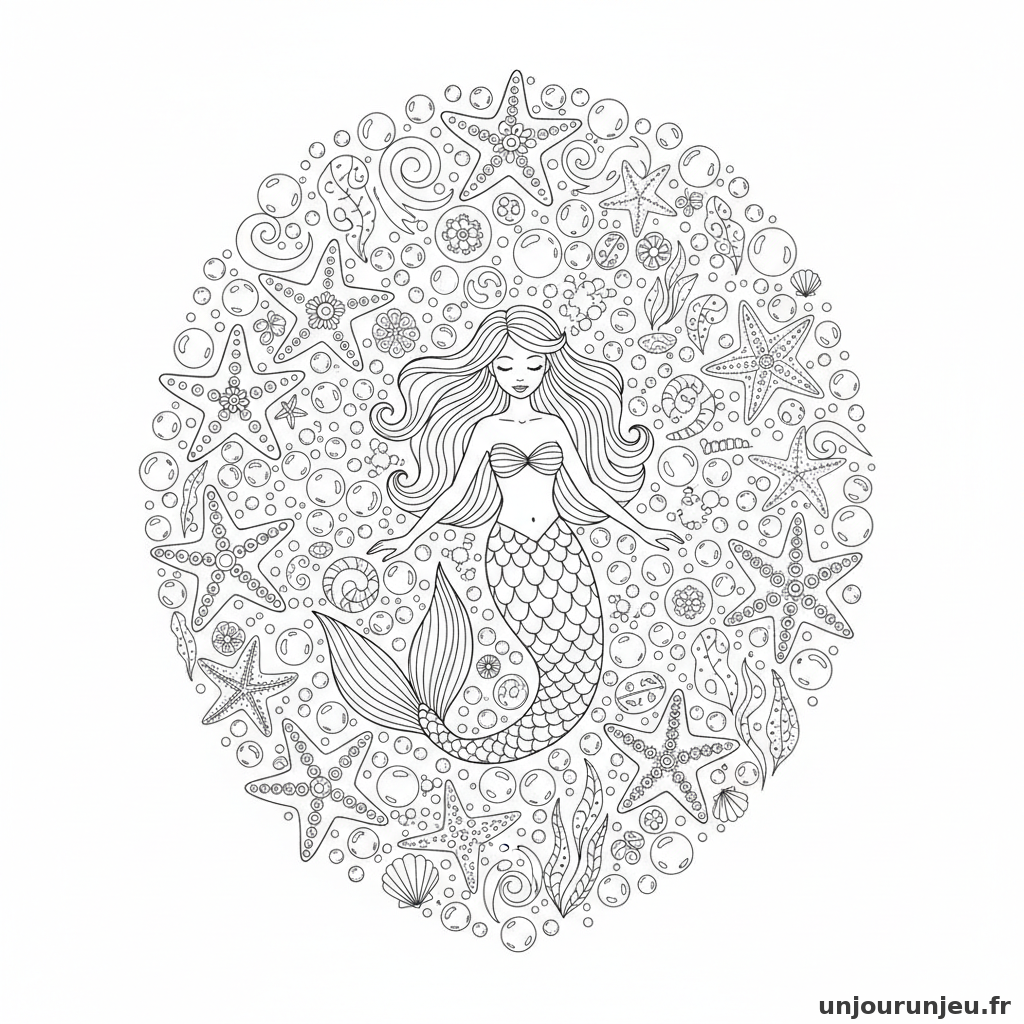 Coloriage Sirene Sirene Coeur Dune Explosion Bulles Etoiles Mer 15