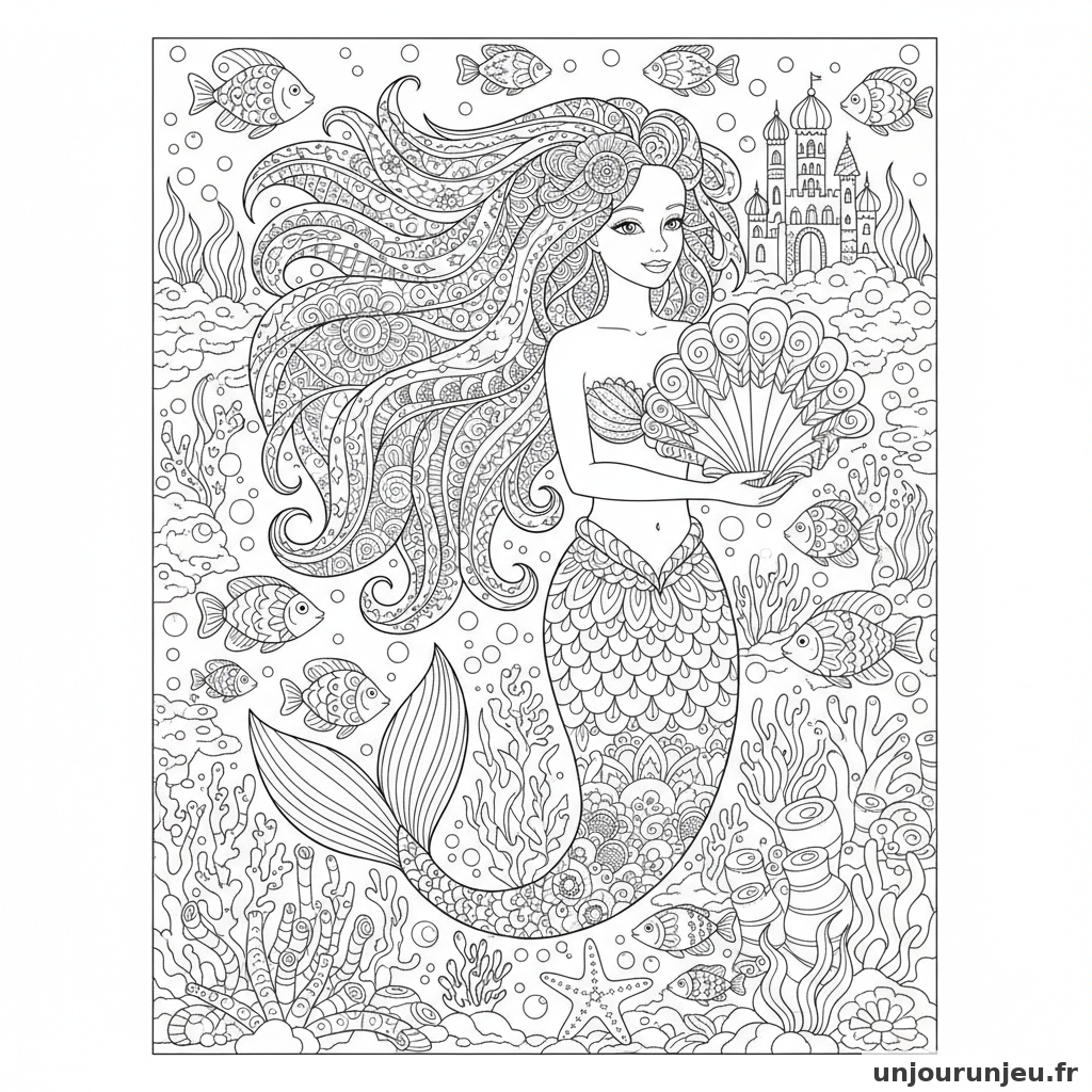 Coloriage Sirene Sirene Criniere Ornee Motifs Mandala 02