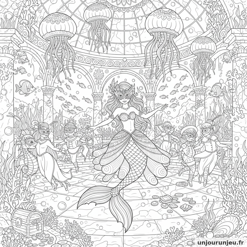 Coloriage Sirene Sirene Danse Bal Masque Marin Tres Detaille 19