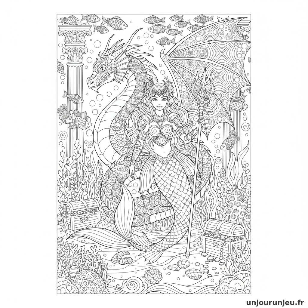 Coloriage Sirene Sirene Dragon Mer Armure Ornee 12