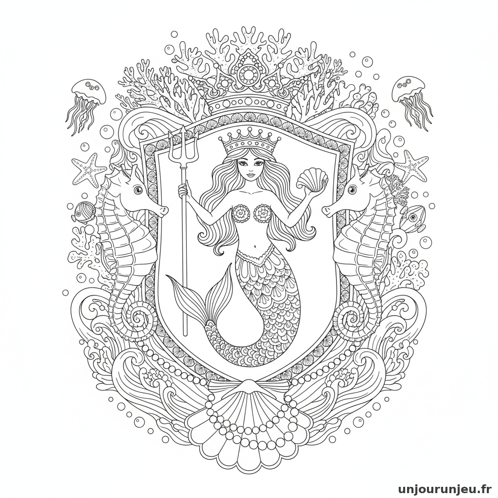Coloriage Sirene Sirene Embleme Centre Dun Blason Royal Oceanique 20