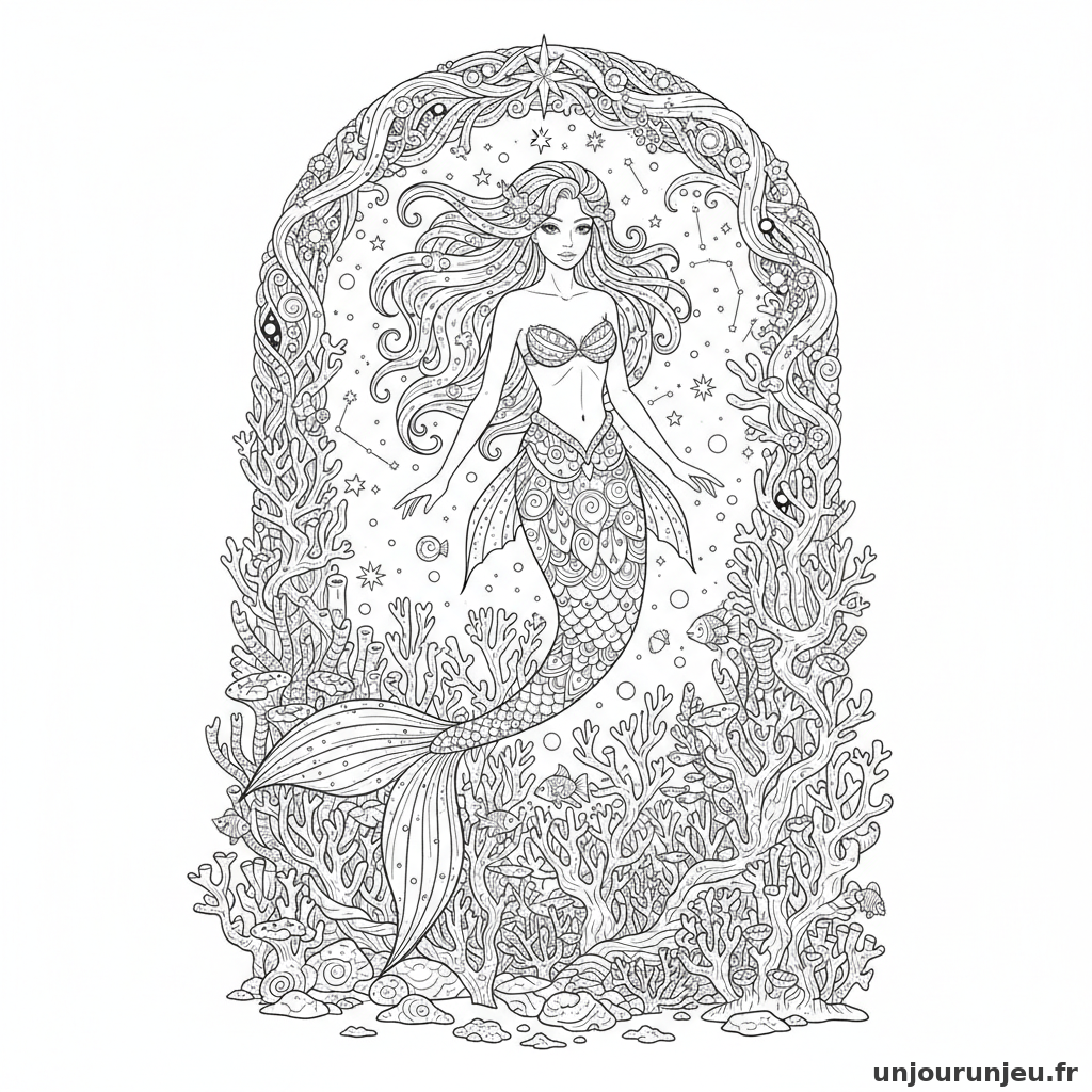 Coloriage Sirene Sirene Galactique Voute Etoilee Coraux 09