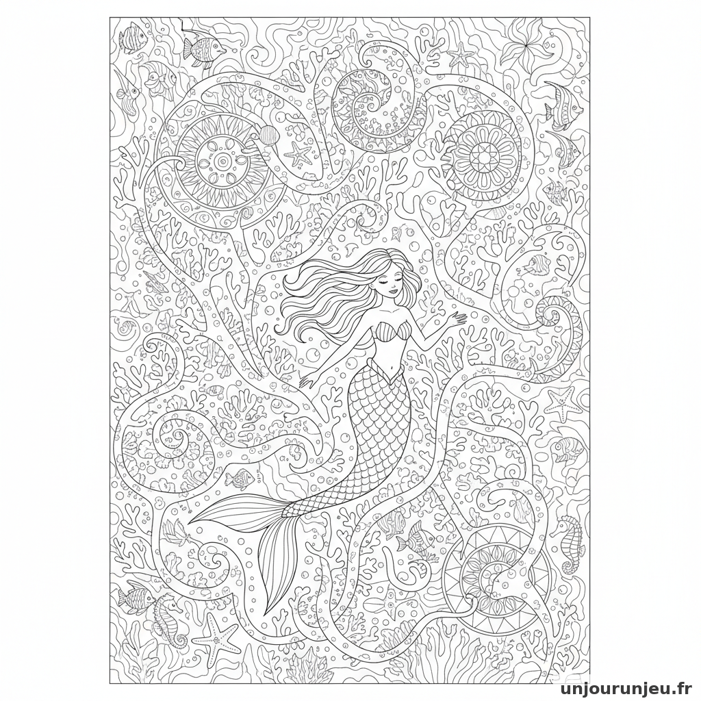 Coloriage Sirene Sirene Labyrinthe Coraux Complexe 13