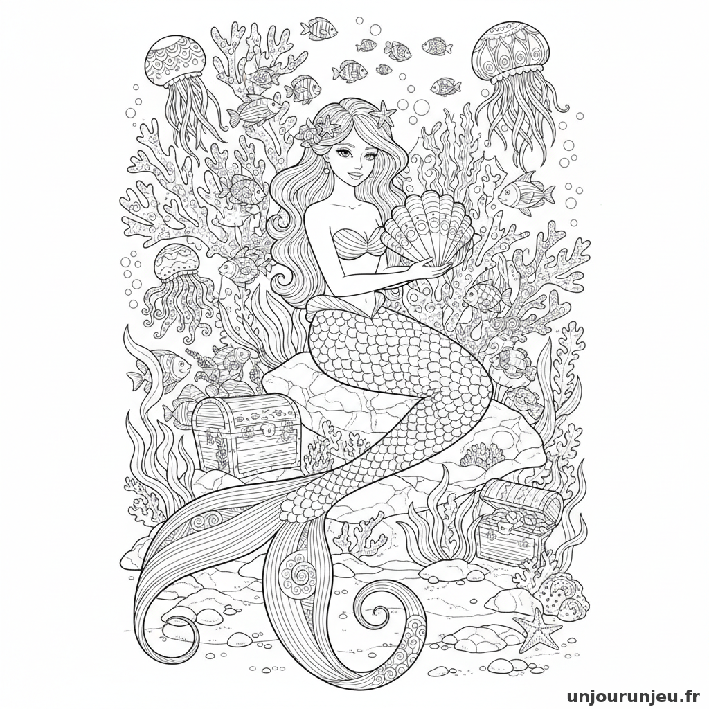 Coloriage Sirene Sirene Queue Ornee Decailles Tres Detaillees 05