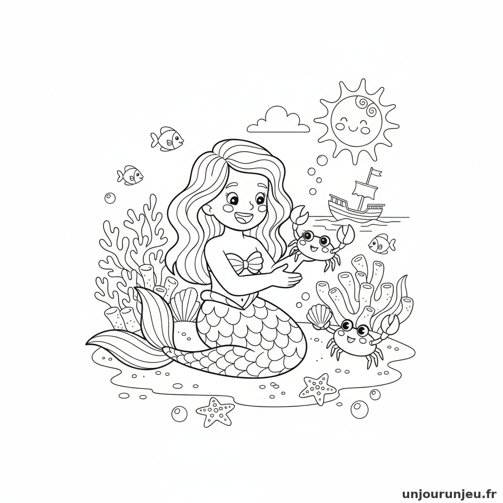 Coloriage Sirene Sirene Crabe Sable 16