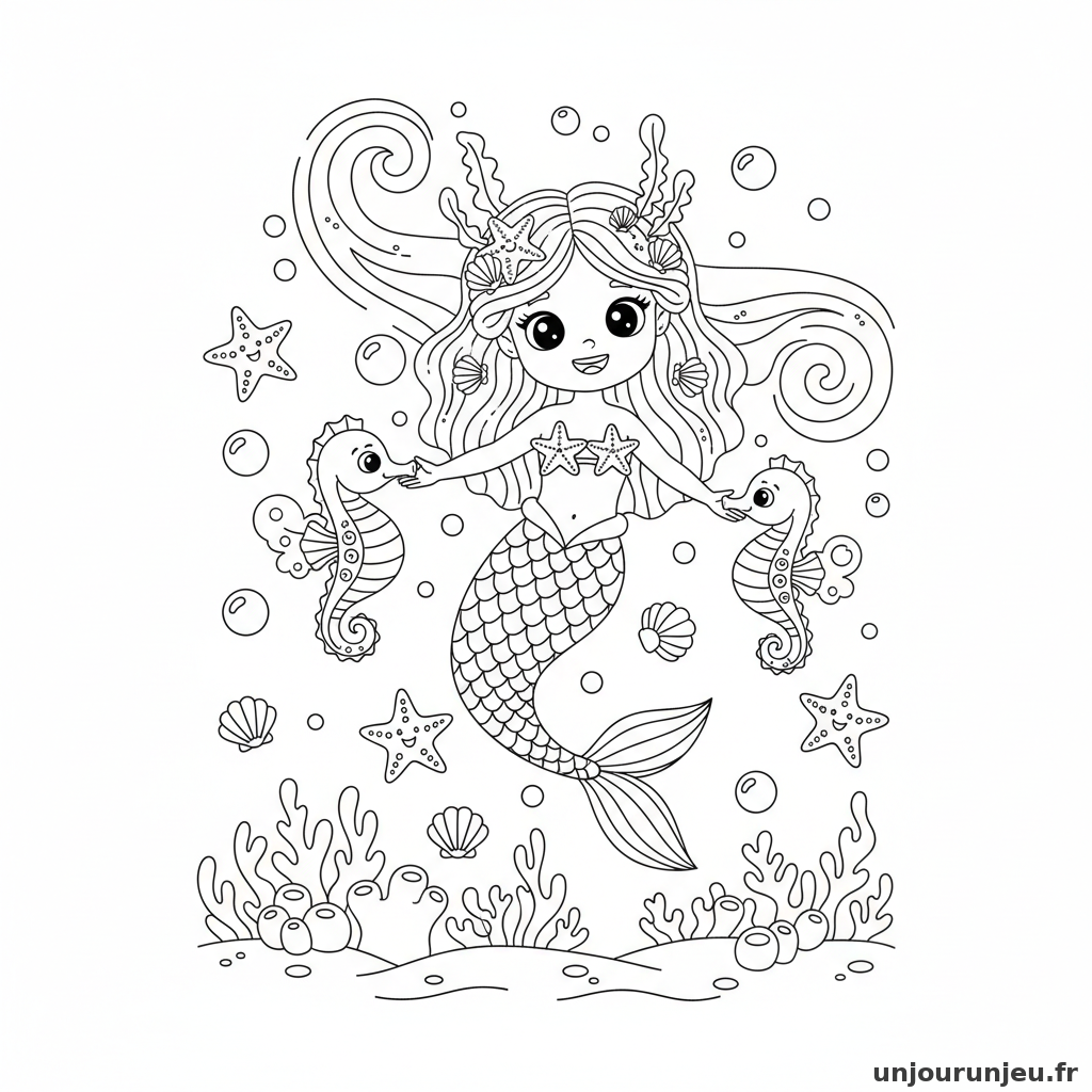 Coloriage Sirene Sirene Danse Hippocampes 06