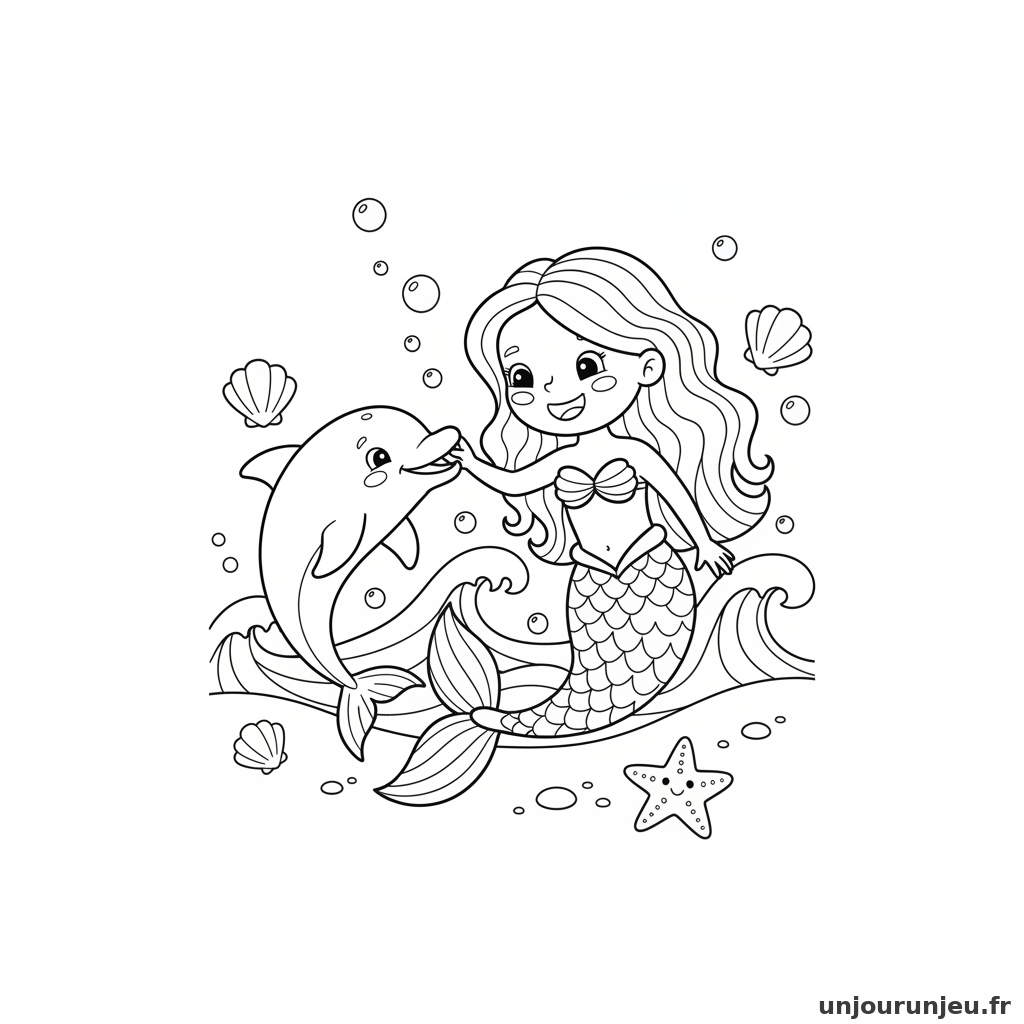 Coloriage Sirene Sirene Dauphin 04