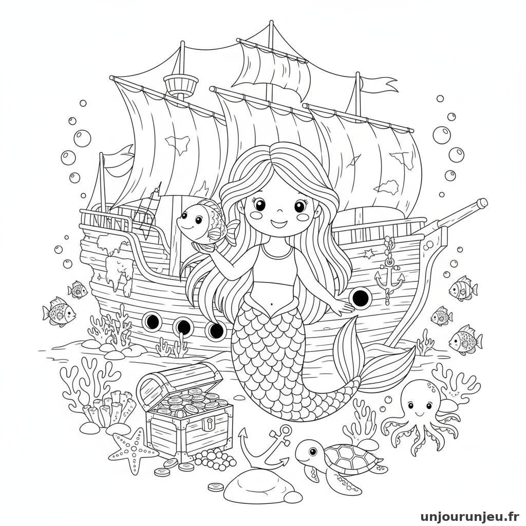 Coloriage Sirene Sirene Passe Devant Lepave Dun Bateau 11