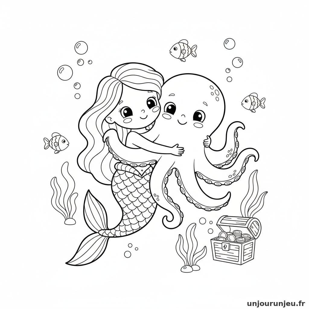 Coloriage Sirene Sirene Poulpe Font Calin 09