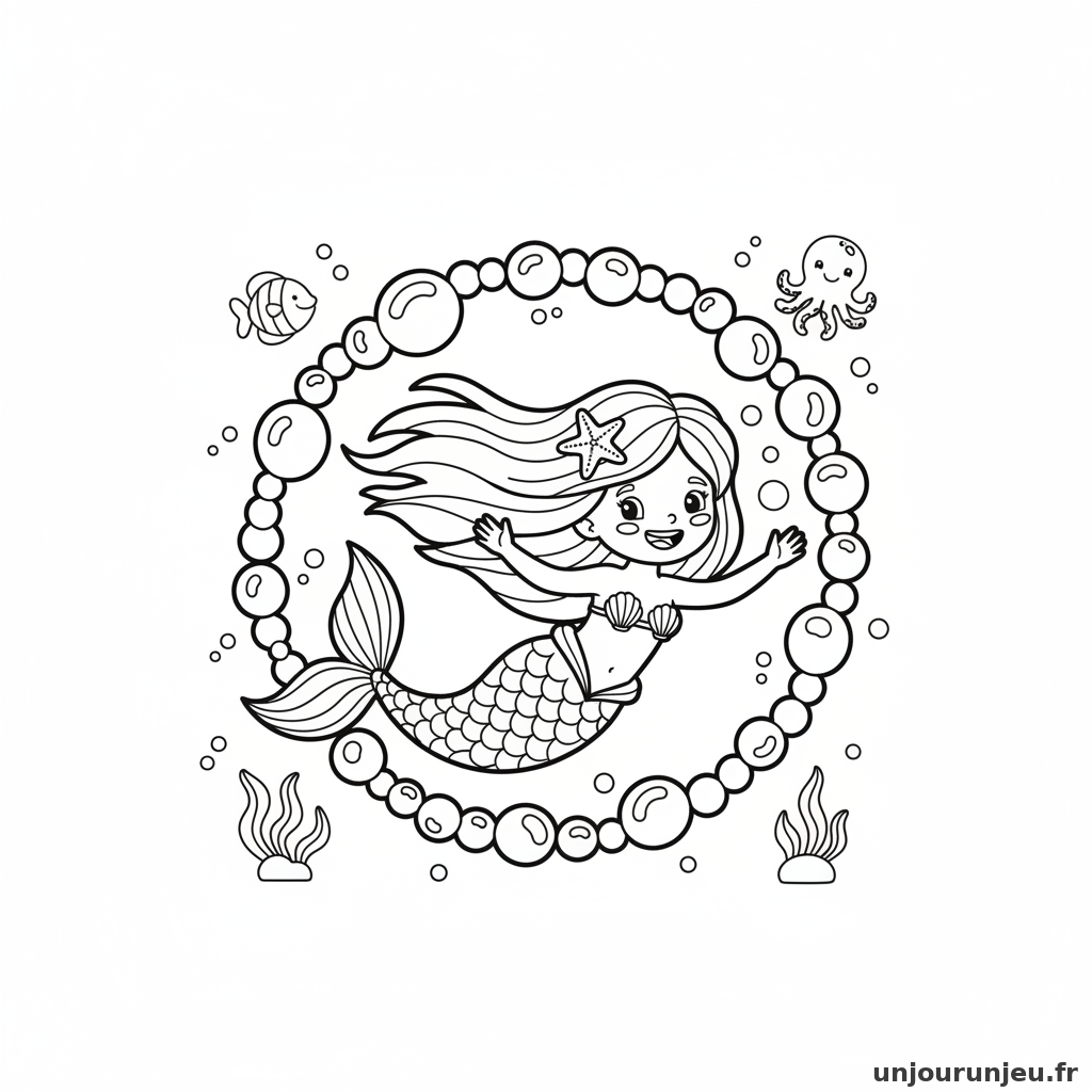 Coloriage Sirene Sirene Traverse Cercle Bulles Magiques 19