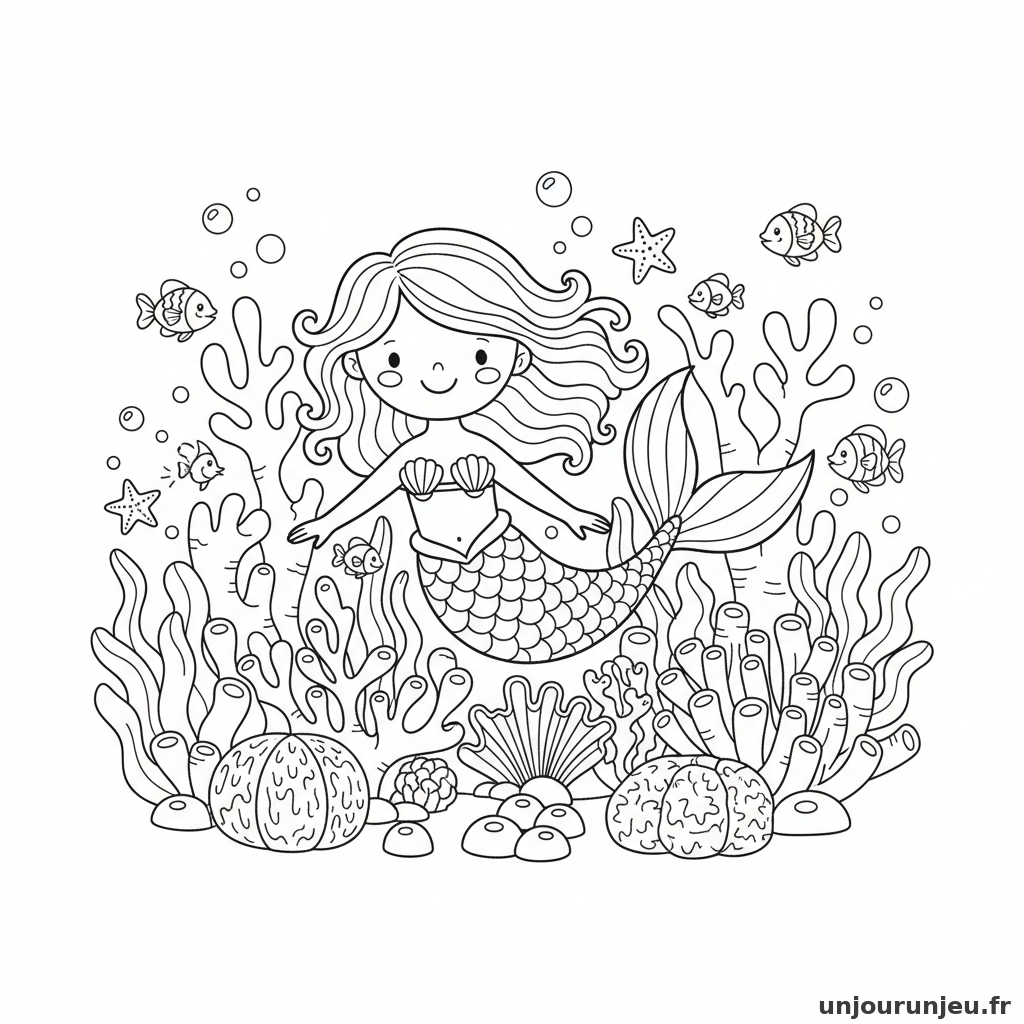 Coloriage Sirene Sirene Traverse Foret Coraux 05