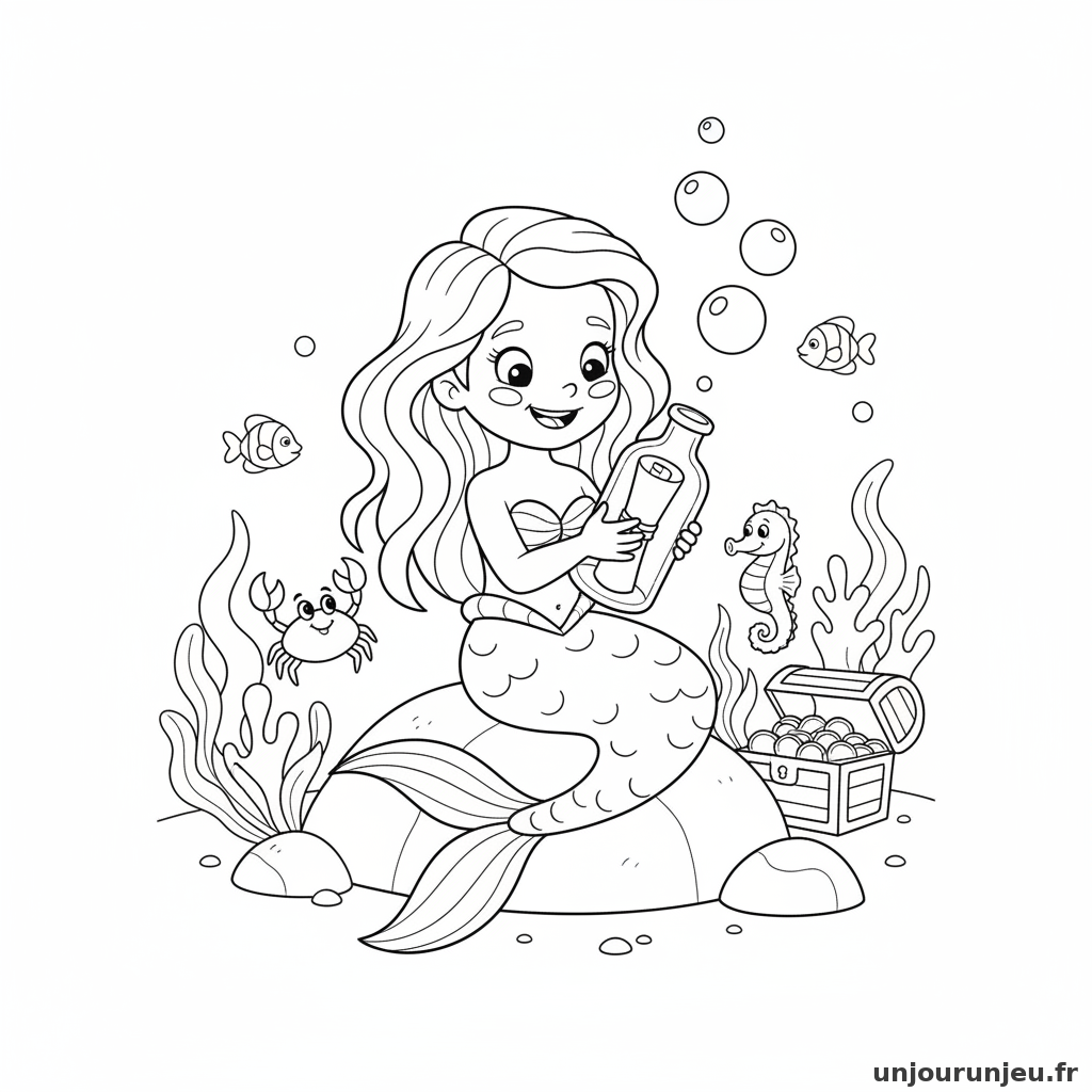 Coloriage Sirene Sirene Trouve Bouteille Message 07