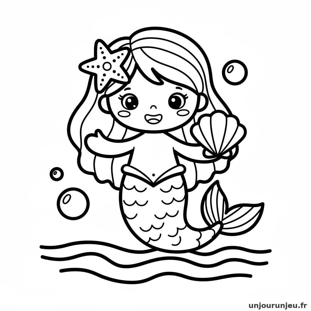 Coloriage Sirene Petite Sirene Etoile Mer Cheveux 02