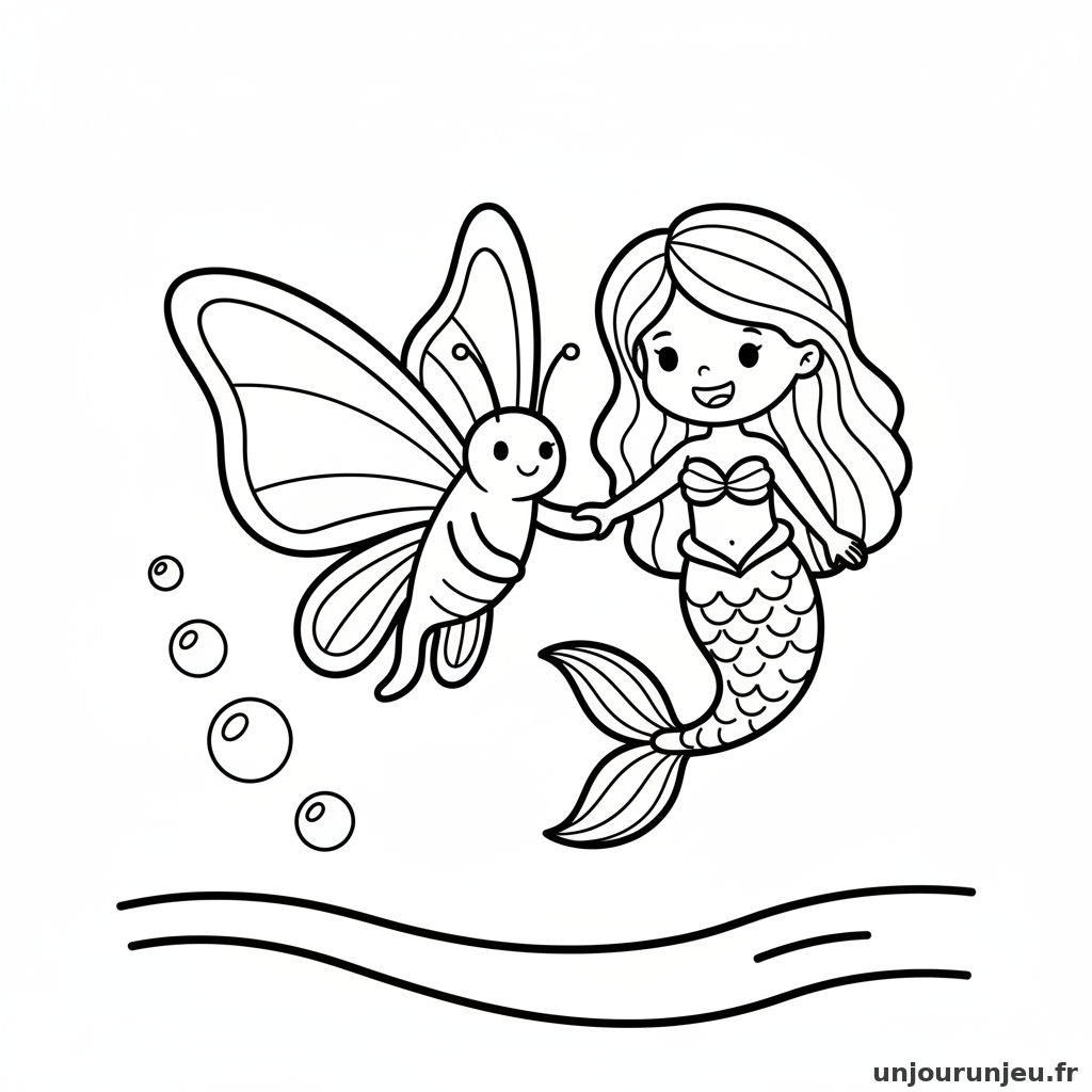 Coloriage Sirene Petite Sirene Papillon Mer 18