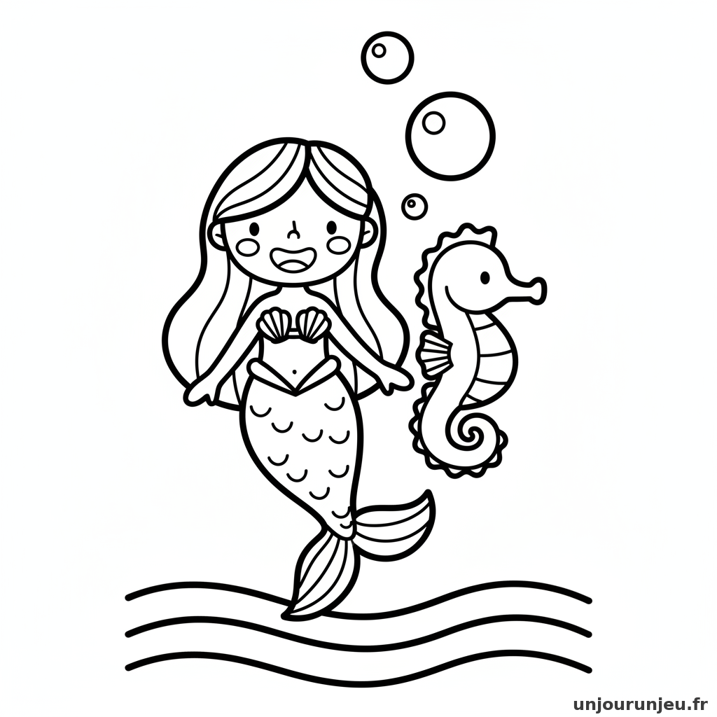 Coloriage Sirene Sirene Ami Hippocampe 12